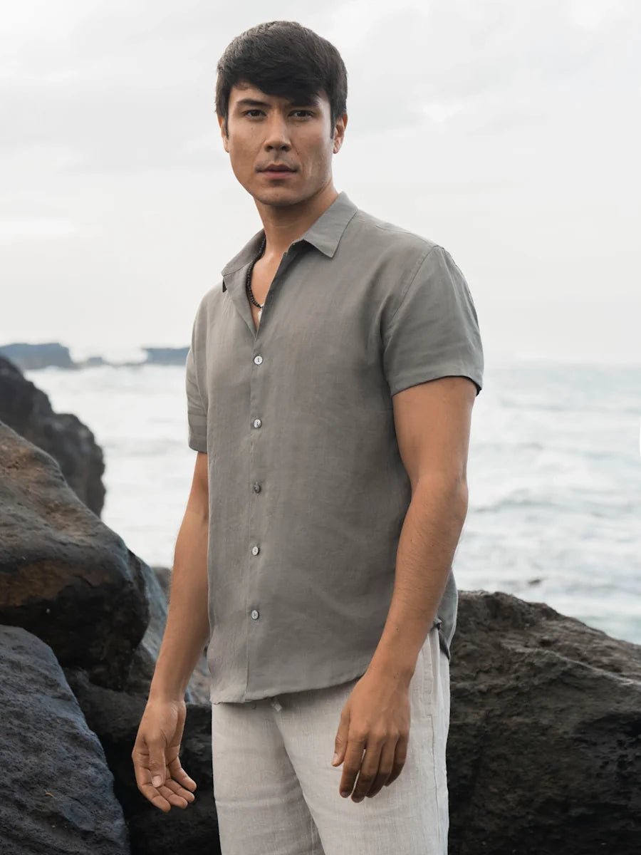 MOLN Men Linen Shirt - Khaki color family