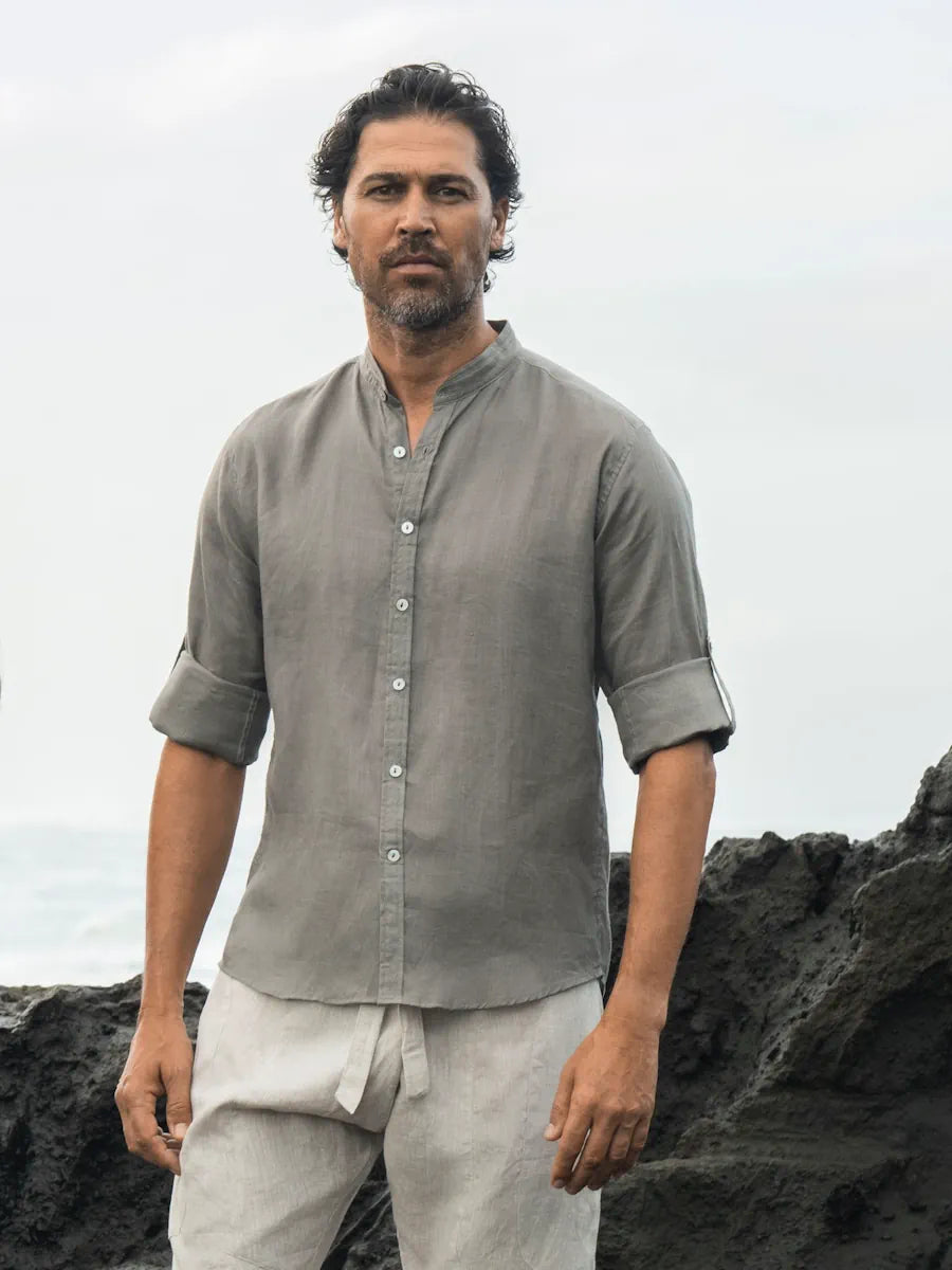 AO Men Linen Shirt - Khaky color family