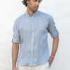 AO Linen shirt Mandarin colar bottow down roll up sleeves 100% linen