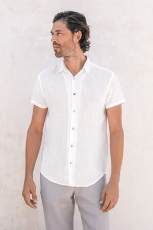 Men short sleeve linen shirt