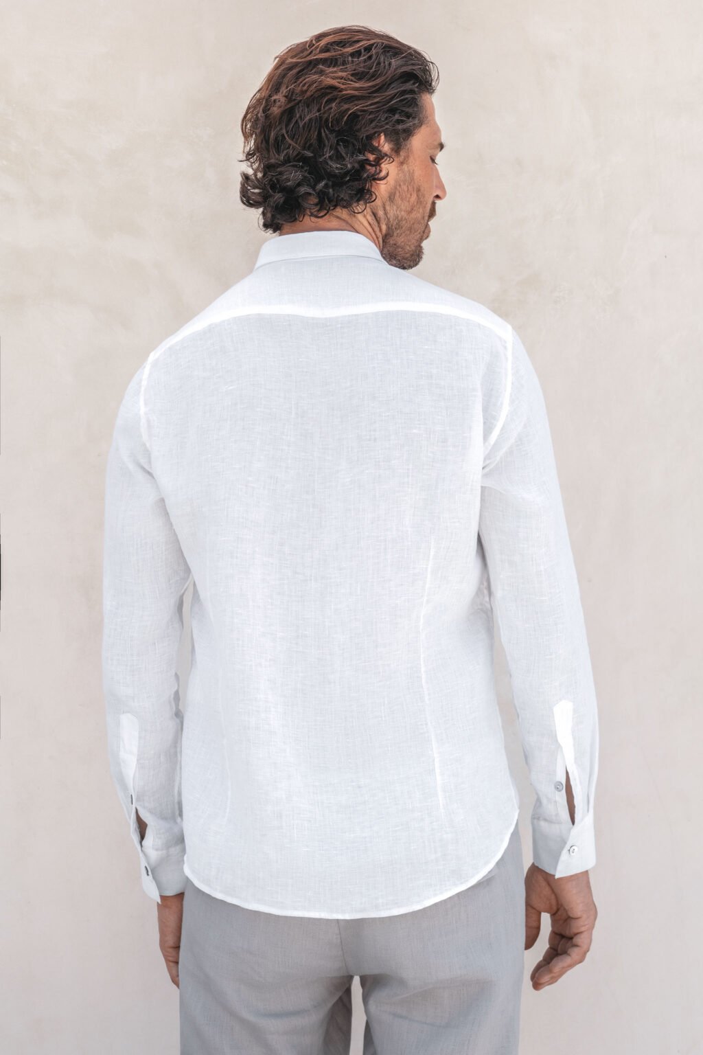 IAW classic bottom down linen shirts white