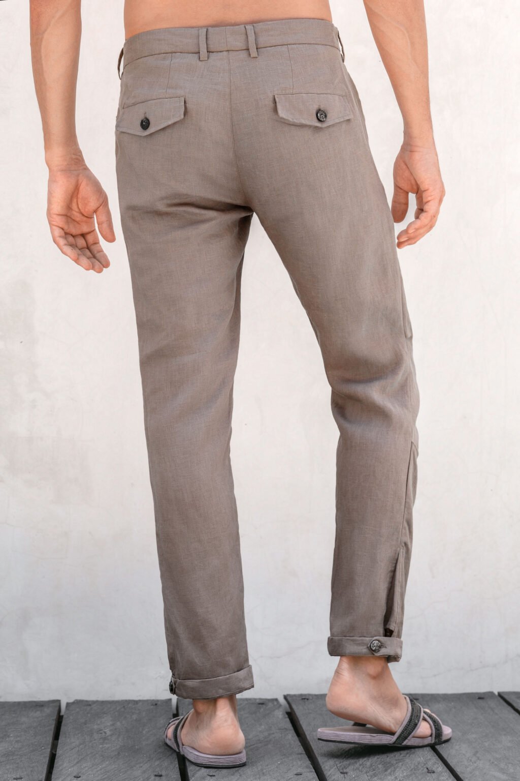 Abr knee darted linen pants brown
