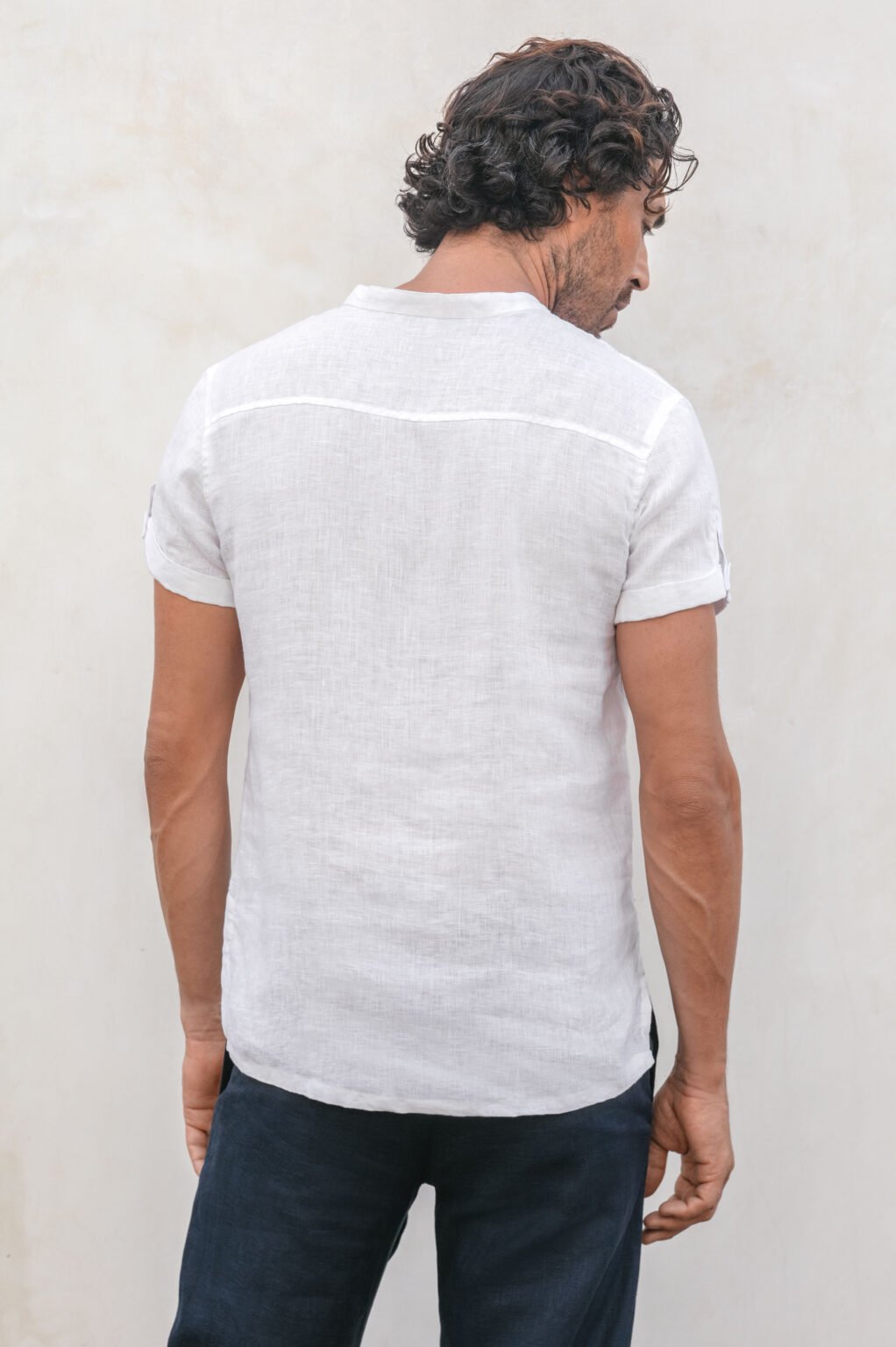 Men Split VNeck Linen Shirt Short Sleeve