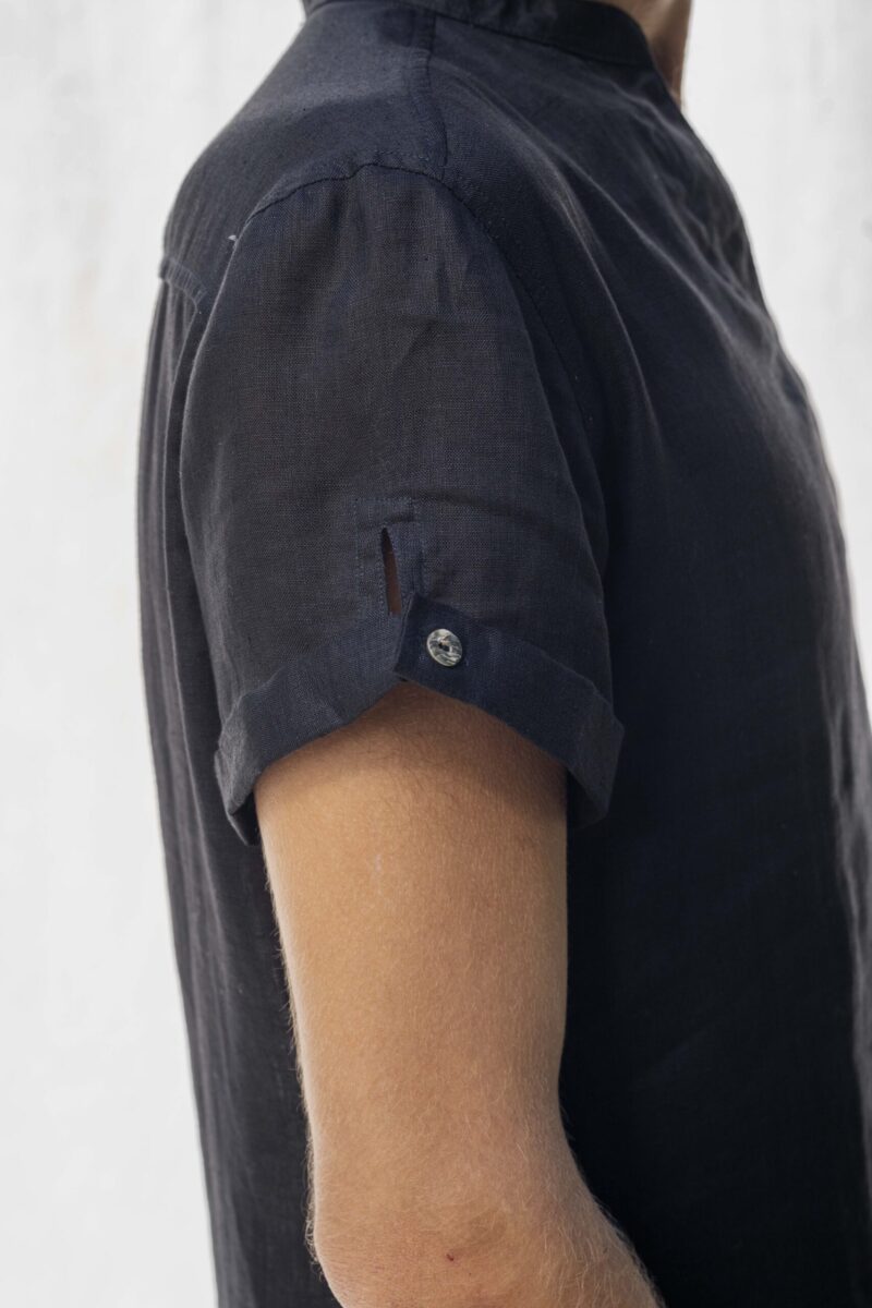 Men Split VNeck Linen Shirt Short Sleeve