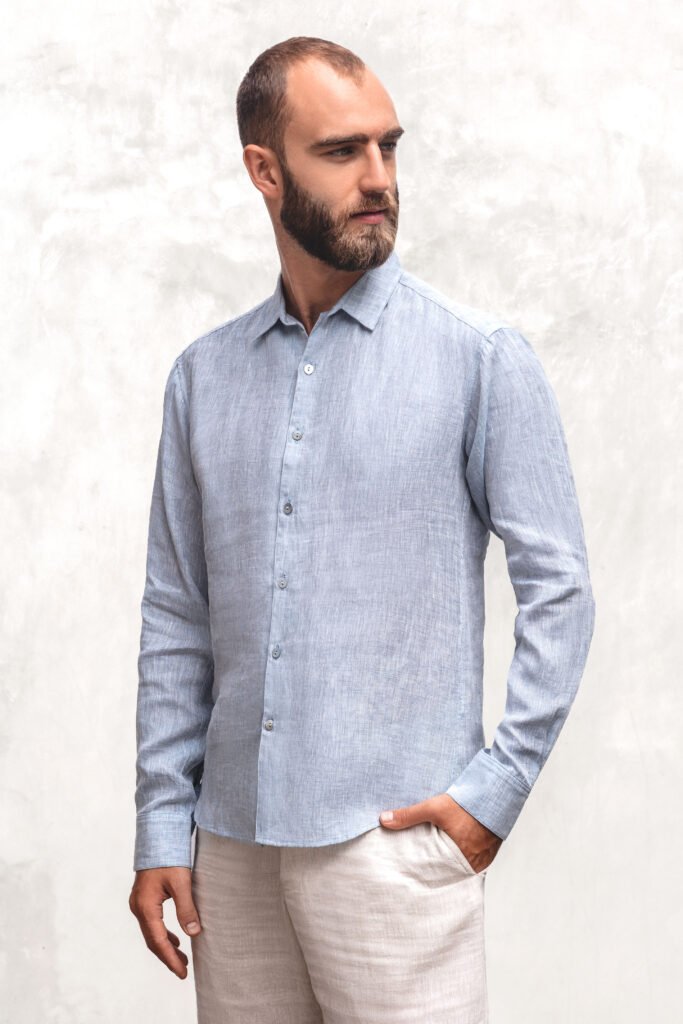 Men bottom down linen shirt