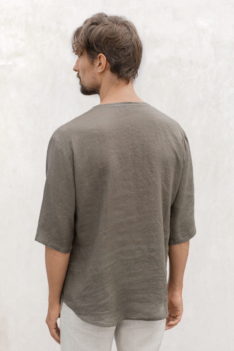Men oversized linen tee shirt crossover