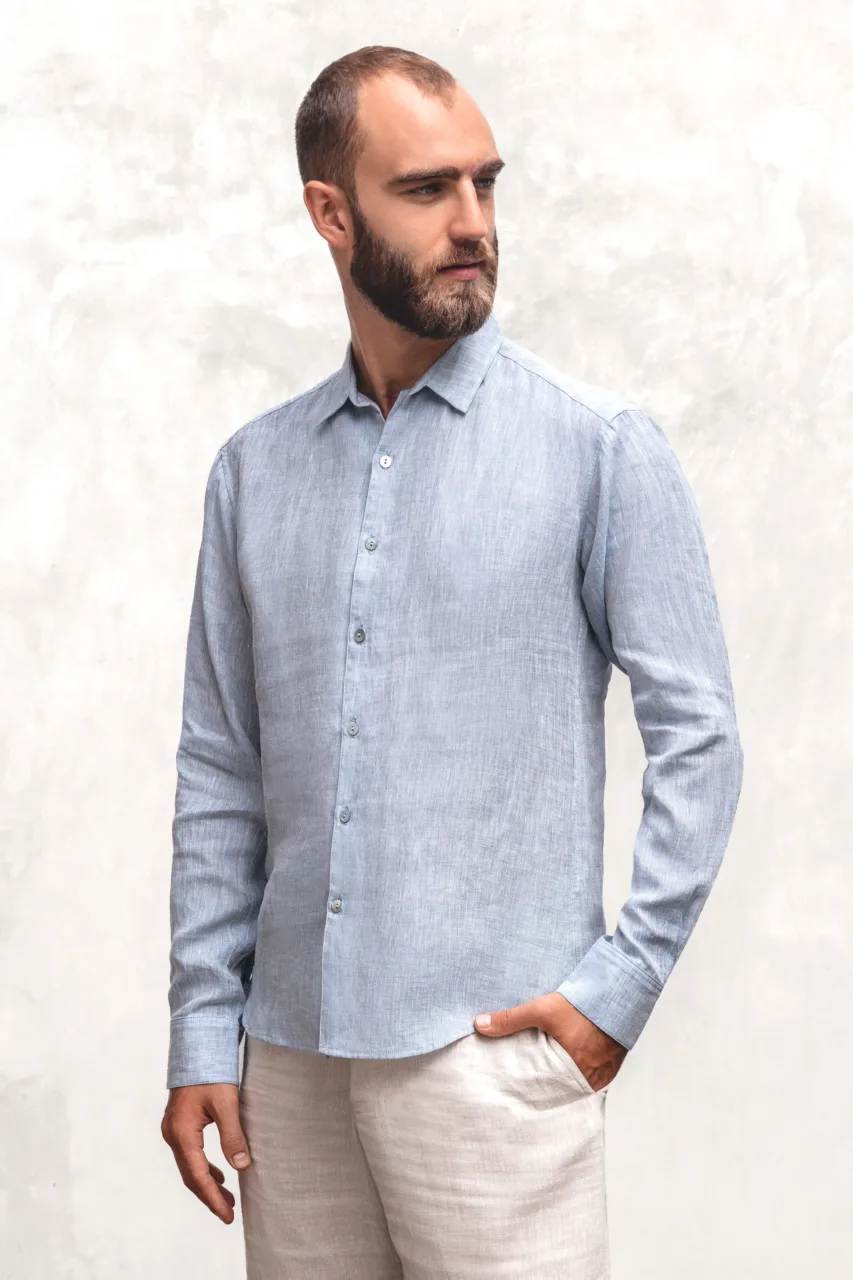 IAW Men Classic bottom down linen shirt Bali